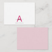 Minimalistisch Script Monogram naam Hot Pink Notitiekaartje (Voorkant / Achterkant)