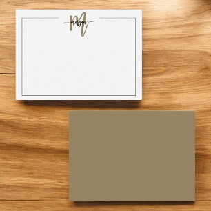 Minimalistisch Script Monogram One Border Gold Notitiekaartje