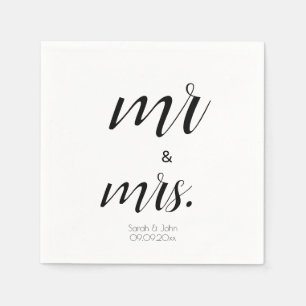 Minimalistisch script Mr & Mrs Zwart & Wit Trouwfe Servet