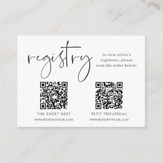 Minimalistisch Script Multiple Gift Registry Informatiekaartje (Voorkant)