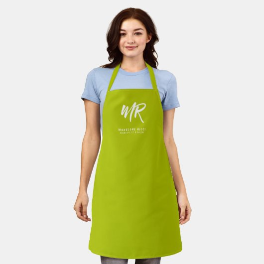 Minimalistisch Script Name Initiaal | Lime Green Schort (Gedragen)