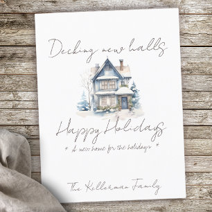Minimalistisch script, New House waterverf Christm Feestdagenkaart