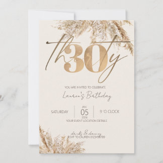 Minimalistisch script Pampas Grass Gold 30e verjaa Kaart