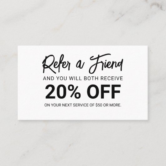 Minimalistisch script penseel wit aanbevelingskaartje (Voorkant)