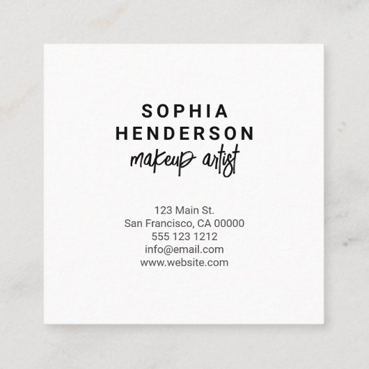Minimalistisch script penseel wit vierkante visitekaartje (Achterkant)