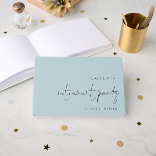 Minimalistisch Script Pensioenfeest Stof Blauw Gastenboek