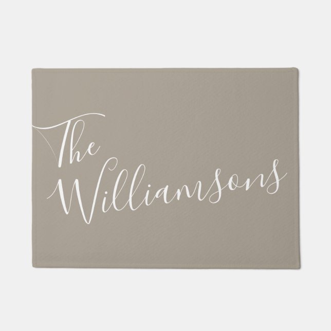Minimalistisch script persoonlijke naam Taupe Brow Deurmat (Voorkant)