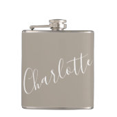 Minimalistisch script persoonlijke naam Taupe Brow Heupfles (Voorkant)