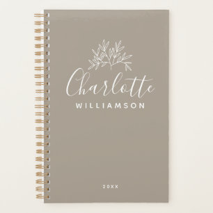 Minimalistisch script persoonlijke naam Taupe Brow Planner