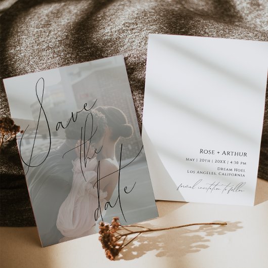 Minimalistisch Script Plat Save the Date Kaart