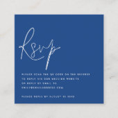 Minimalistisch Script QR Code Bruiloft Blauw RSVP Informatiekaartje (Voorkant)
