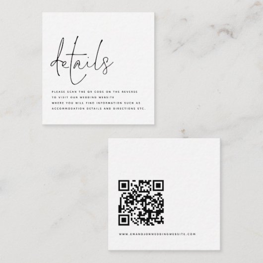 Minimalistisch Script QR Code Bruiloft Details Informatiekaartje (Voorkant / Achterkant)