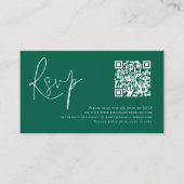 Minimalistisch Script QR Code Wedding Emerald RSVP Informatiekaartje (Voorkant)