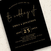 Minimalistisch Script QR Code Zwart Goud Bruiloft Kaart