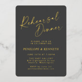 Minimalistisch script repetitie zwart goud folie uitnodiging (Voorkant)