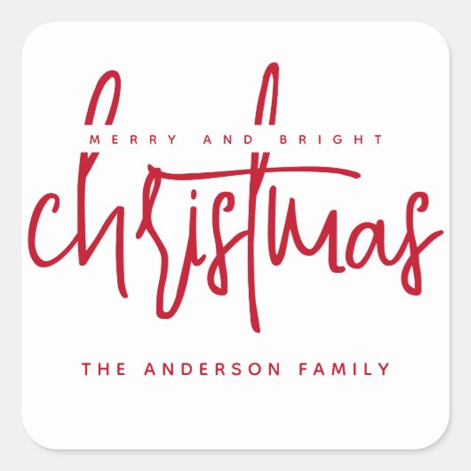 Minimalistisch script rode kerstvierkant ticker vierkante sticker (Voorkant)