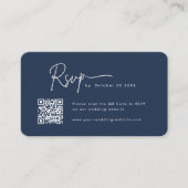 Minimalistisch Script RSVP QR Code Marine Blauw Br Informatiekaartje (Voorkant)