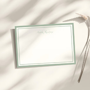 Minimalistisch Script Sage Green Two Border Monogr Notitiekaartje