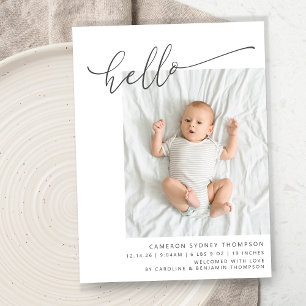Minimalistisch Script Schattig Hallo Baby Twee Fot Aankondiging