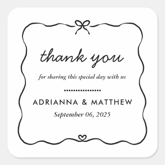 Minimalistisch script Schattige Bow Heart Lijst Be Vierkante Sticker (Voorkant)