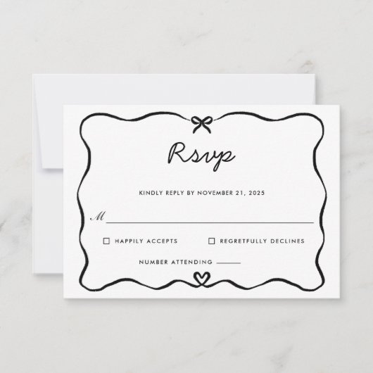 Minimalistisch Script Schattige Bow Heart Lijst RS RSVP Kaartje (Voorkant)