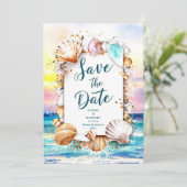 Minimalistisch script strand bruiloft save the date (Staand voorkant)