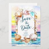 Minimalistisch script strand bruiloft save the date (Voorkant / Achterkant)