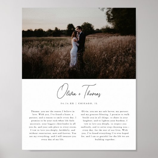 Minimalistisch script trouwbelofte & foto poster (Voorkant)