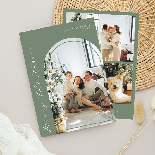 Minimalistisch Script Vrolijk Kerstfeest Foto Sage Feestdagenkaart