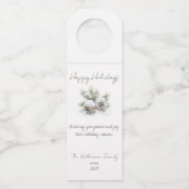 Minimalistisch script, waterverf besneeuwde dennen flessenhanger (Voorkant)