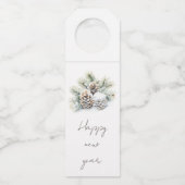 Minimalistisch script, waterverf besneeuwde dennen flessenhanger (Achterkant)