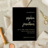 Minimalistisch script | Weddengeld zwart en goud Folie Uitnodiging