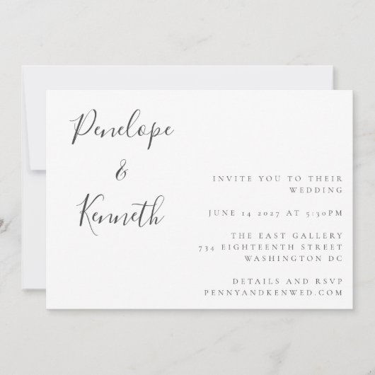 Minimalistisch script White Modern Wedding Boho Kaart (Voorkant)