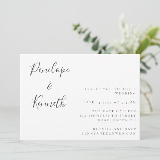 Minimalistisch script White Modern Wedding Boho Kaart (Staand voorkant)