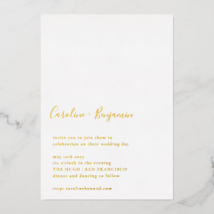 Minimalistisch script White Modern Wedding Gold Folie Uitnodiging