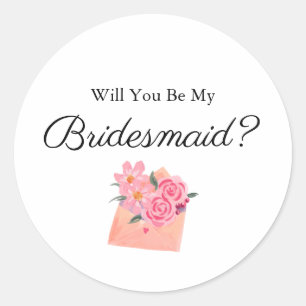Minimalistisch Script Wil Je Mijn Bruidsmeisje Zij Ronde Sticker