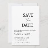 Minimalistisch script wit bruiloft diner repetitie save the date (Voorkant)