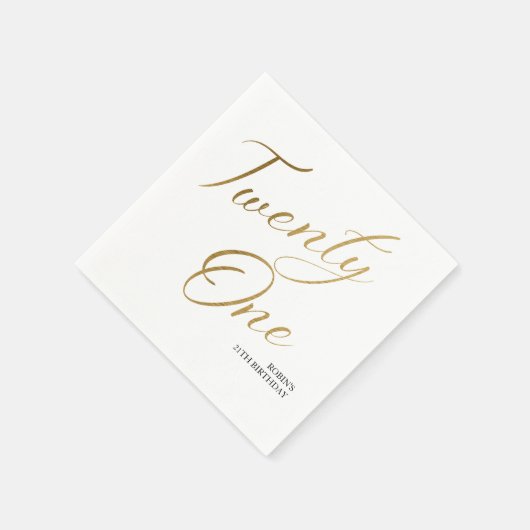 Minimalistisch Script wit en goud 21e verjaardag Servet (Hoek)