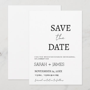 Minimalistisch script witte huwelijksrepetitie din save the date