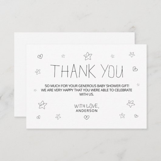 Minimalistisch script zwart bedankt Baby shower (Voorkant / Achterkant)