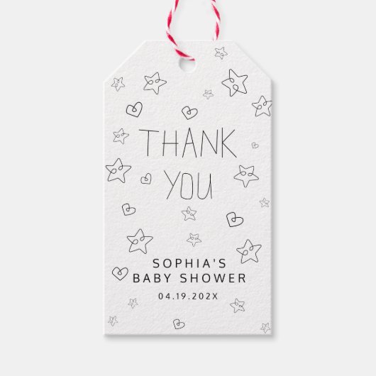 Minimalistisch script zwart bedankt Baby shower Cadeaulabel (Voorkant)