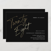 Minimalistisch Script Zwart en Goud 28e verjaardag Kaart (Voorkant / Achterkant)