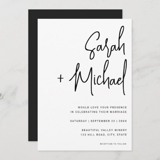 Minimalistisch script zwart en wit modern kaart (Voorkant / Achterkant)