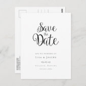 Minimalistisch script zwart en wit save the date briefkaart (Voorkant / Achterkant)
