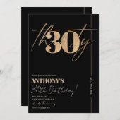 Minimalistisch Script Zwart & Goud 30e Verjaardags Kaart (Voorkant / Achterkant)