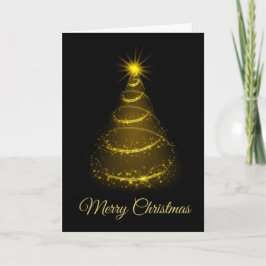 Minimalistisch Script Zwart & Goud Kerstboom Kaart