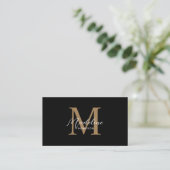 Minimalistisch Script Zwart Goud Monogram QR Code Visitekaartje (Staand voorkant)
