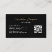 Minimalistisch Script Zwart Goud Monogram QR Code Visitekaartje (Achterkant)