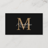 Minimalistisch Script Zwart Goud Monogram QR Code Visitekaartje (Voorkant)