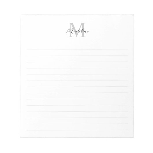 Minimalistisch Script Zwart Grijs Monogram Gevoerd Notitieblok (Voorkant)